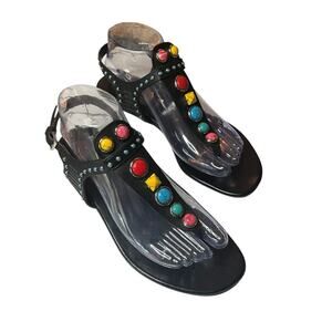 Gucci Lifford Black Leather Thong T Strap Slingback Sandals EU 38 US 8